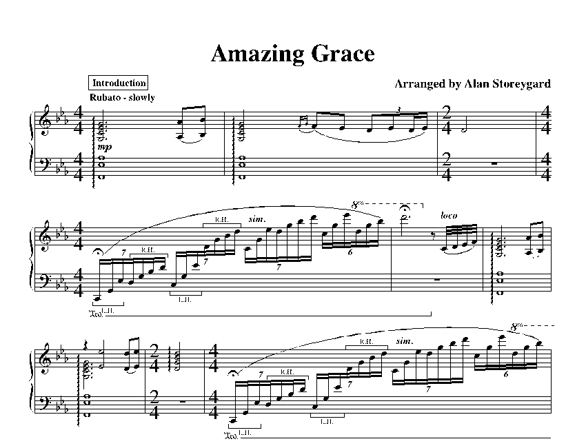 Amazing Grace (sheet music Storeygard)